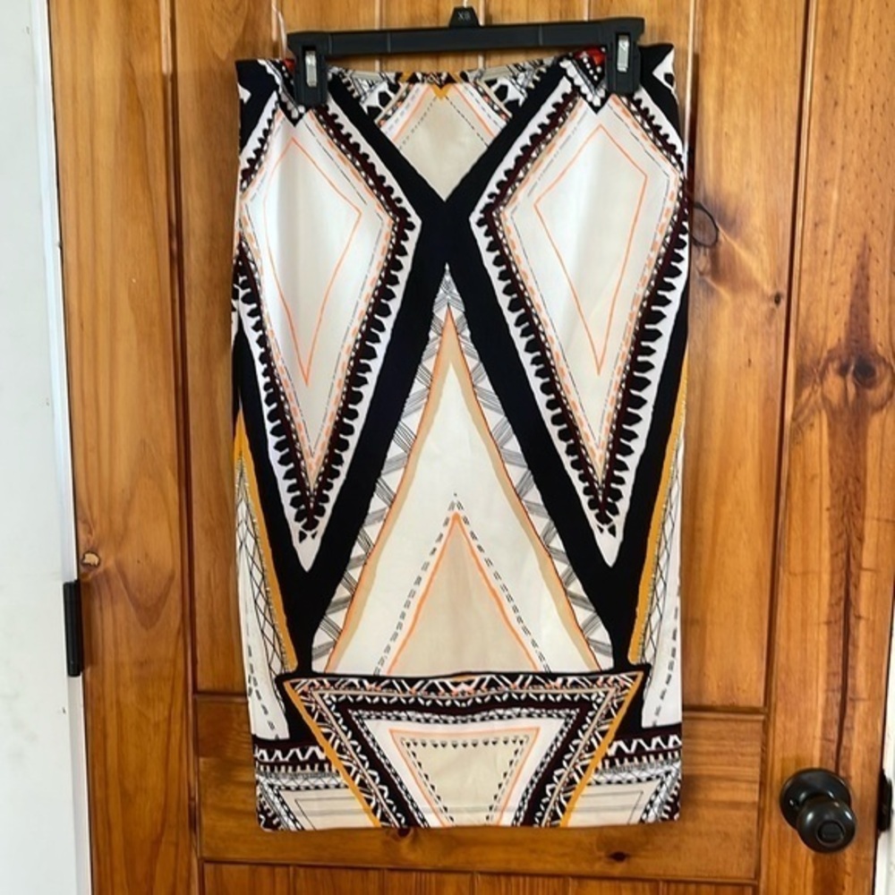 Mossimo Pencil Skirt Medium Cream Black Orange Geometric Aztec Southwest Tribal